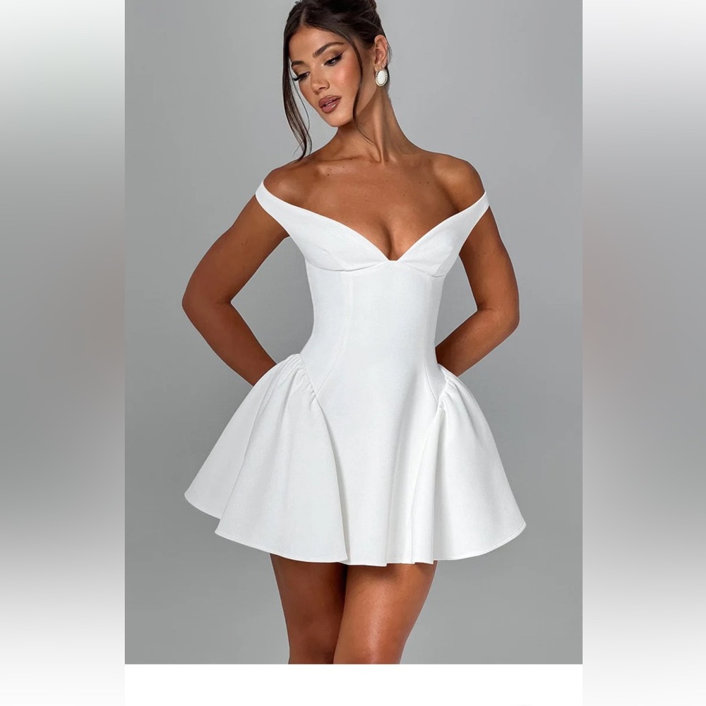 BABYBOO MARLA MINI DRESS - IVORY Elegant Off-Shoulder White Dress S - Picture 4 of 10